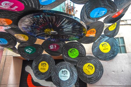 Fiesta Major de Gracia, Carrer Fraternitat de dalt, Barcelona, Spain - August 2019. Decorated streets of Gracia district.のeditorial素材