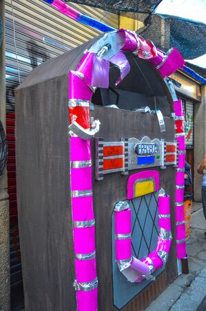 Fiesta Major de Gracia, Carrer Fraternitat de dalt, Barcelona, Spain - August 2019. Decorated...