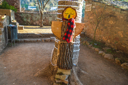 The shit heard Nadal's uncle. The Uncle of Mura. Catalan Christmas tradition consisting of asking for gifts from a wooden log. Mura, Spain - December 29 2019のeditorial素材