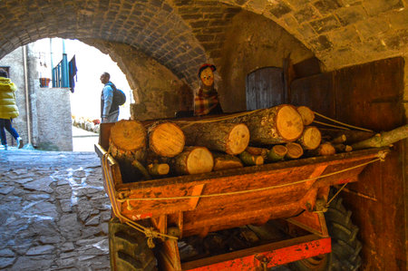 The shit heard Nadal's uncle. The Uncle of Mura. Catalan Christmas tradition consisting of asking for gifts from a wooden log. Mura, Spain - December 29 2019のeditorial素材