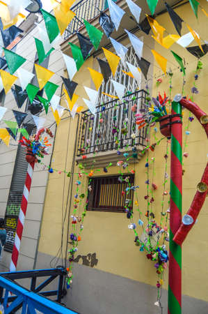Fiesta Major de Gracia, Carrer Ciudad Real, Barcelona, Spain - August 2019. Decorated streets of Gracia districtのeditorial素材