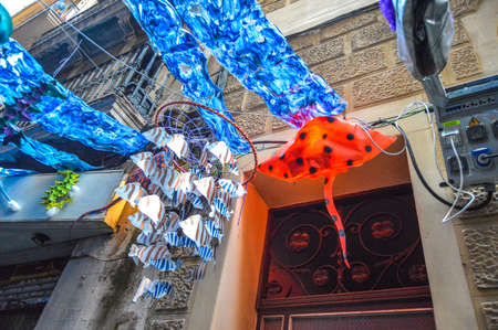 Fiesta Major de Gracia, Carrer de Jesus, Barcelona, Spain - August 2019. Decorated streets of Gracia...