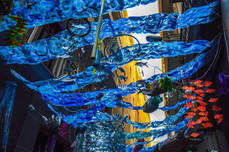 Fiesta Major de Gracia, Carrer de Jesus, Barcelona, Spain - August 2019. Decorated streets of Gracia...