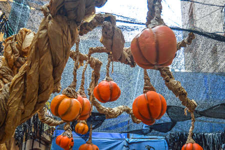 Fiesta Major de Gracia, Carrer Fraternitat de baix, Barcelona, Spain - August 2019. Decorated streets of Gracia districtのeditorial素材