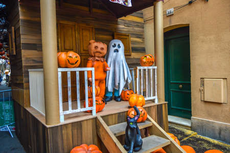 Fiesta Major de Gracia, Carrer Fraternitat de baix, Barcelona, Spain - August 2019. Decorated streets of Gracia districtのeditorial素材