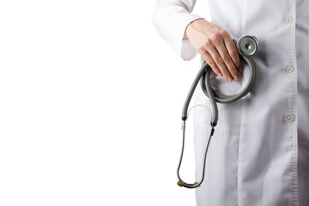 Female doctor and stethoscope isolated on white background. Concept of Healthcare And Medicine. Copy space for textの写真素材