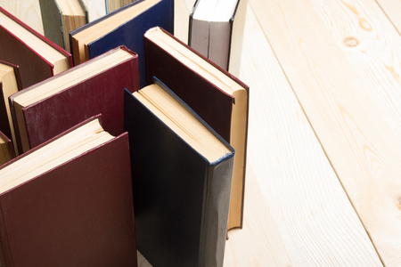 Top view of old used colorful hardback books. Back to schoolの写真素材