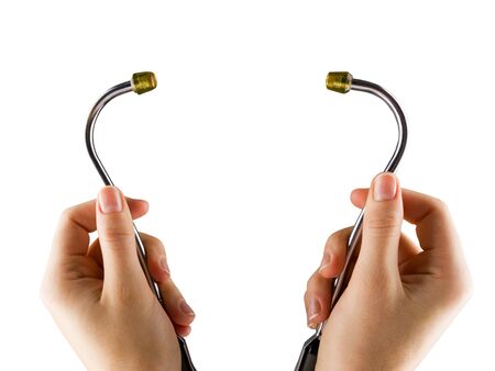 Female doctor and stethoscope isolated on white background. Concept of Healthcare And Medicine. Copy space for textの写真素材