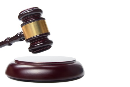 Law concept - Wooden judges gavel isolated on white background.の写真素材