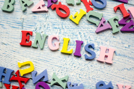 English word composed from colorful abc alphabet block wooden letters, copy space for ad text. Education concept.の写真素材