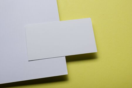 Business cards Mockup on color background. Flat Lay. copy space for textの写真素材