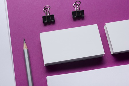 Business cards Mockup on color background. Flat Lay. copy space for text.の写真素材