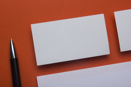 Business cards Mockup on color background. Flat Lay. copy space for textの写真素材