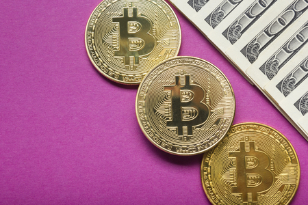 Bitcoin gold coin. Cryptocurrency concept. Virtual currency background.の写真素材