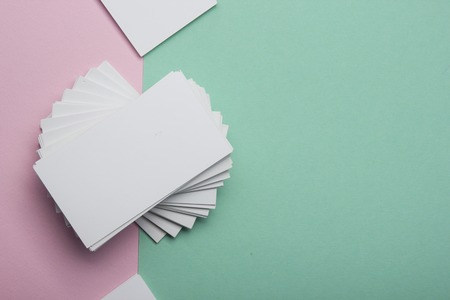 Business cards Mockup on color background. Flat Lay. copy space for textの写真素材