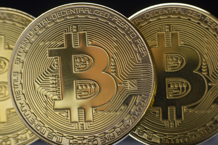 Bitcoin gold coin. Cryptocurrency concept. Virtual currency backgroundの写真素材