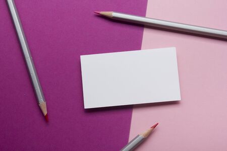 Business cards blank. Mockup on color background. Flat Lay. copy space for text