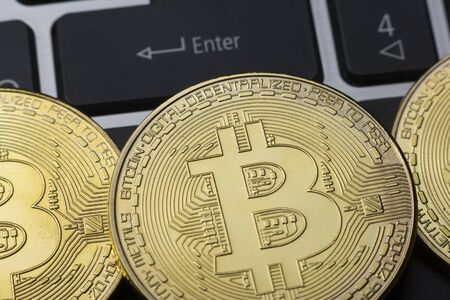 Bitcoin gold coin. Cryptocurrency concept. Virtual currency background.の写真素材