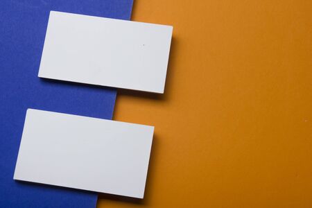 Business cards Mockup on color background. Flat Lay. copy space for textの写真素材