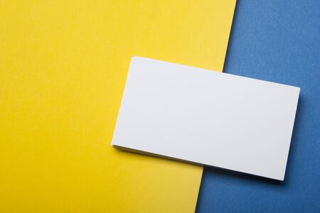 Business cards Mockup on color background. Flat Lay. copy space for textの写真素材