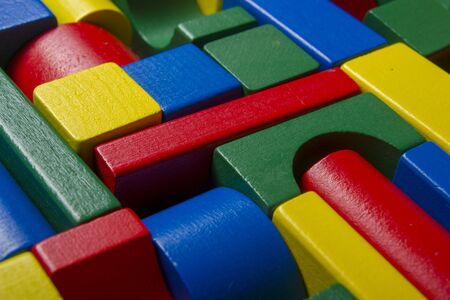 Kids educational developing toys frame on white background. Top view. Flat lay. Copy space for textの写真素材