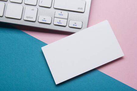 Business cards blank. Mockup on color background. Flat Lay. copy space for textの写真素材