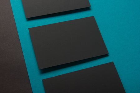 Business cards blank. Mockup on color background. Flat Lay. copy space for textの写真素材