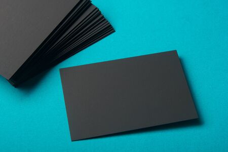 Business cards blank. Mockup on color background. Flat Lay. copy space for text.