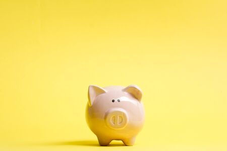 Piggy bank and golden coin. Savings and finance conceptの写真素材