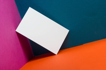 Business cards blank. Mockup on color background. Flat Lay. copy space for text