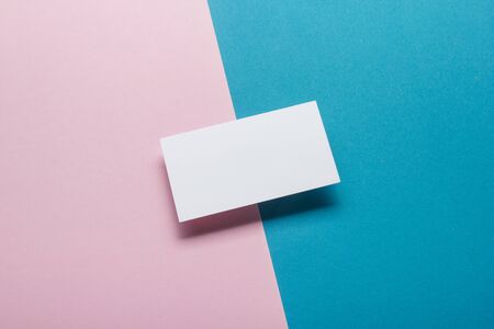 Business cards blank. Mockup on color background. Flat Lay. copy space for text.の写真素材