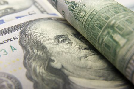 money background. american hundred dollar bills. copy spaceの写真素材