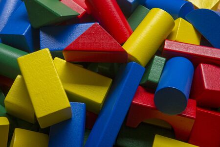 Kids educational developing toys frame on white background. Top view. Flat lay. Copy space for textの写真素材