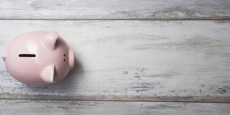 Piggy bank and golden coin. Savings and finance conceptの写真素材
