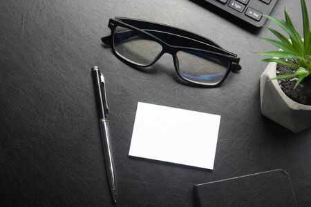 Business cards blank. Mockup on color background. Flat Lay. copy space for textの写真素材