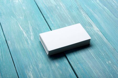 Business cards blank. Mockup on color background. Flat Lay. copy space for text.の写真素材