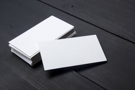 Business cards blank. Mockup on color background. Flat Lay. copy space for textの写真素材