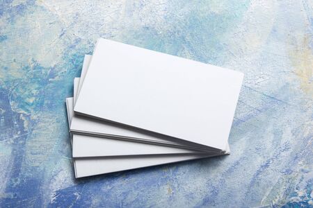 Business cards blank. Mockup on color background. Flat Lay. copy space for text.の写真素材