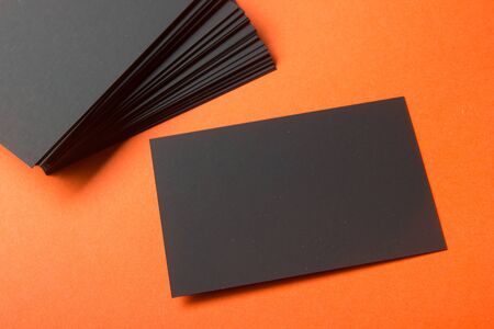 Business cards blank. Mockup on color background. Flat Lay. copy space for textの写真素材