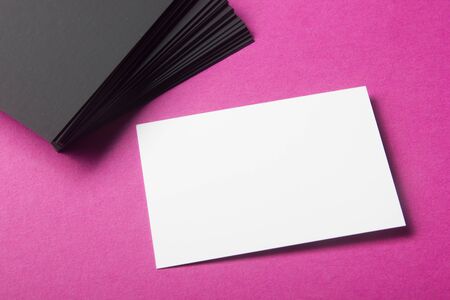 Business cards blank. Mockup on color background. Flat Lay. copy space for textの写真素材