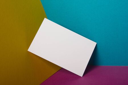 Business cards blank. Mockup on color background. Flat Lay. copy space for textの写真素材