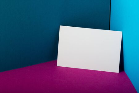 Business cards blank. Mockup on color background. Flat Lay. copy space for text.の写真素材
