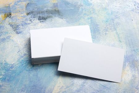 Business cards blank. Mockup on color background. Flat Lay. copy space for text.