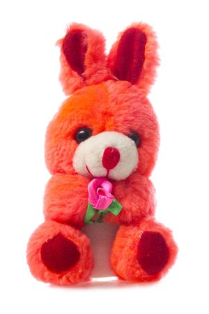 sitting rabbit toy romatic gift isolated on white backgroundの写真素材