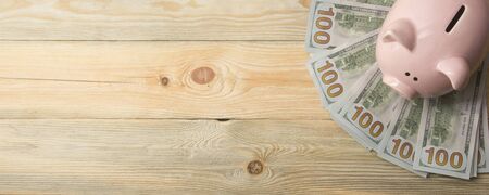 Piggy bank and golden coin. Savings and finance conceptの写真素材