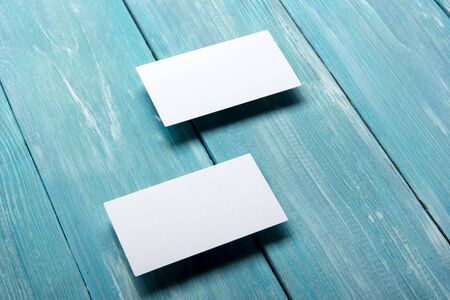 Business cards blank. Mockup on color background. Flat Lay. copy space for text
