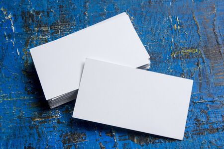 Business cards blank. Mockup on color background. Flat Lay. copy space for text.の写真素材