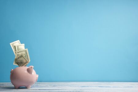 Piggy bank and dollar cash money. Business, finance, investment, saving and corruption concept.の写真素材