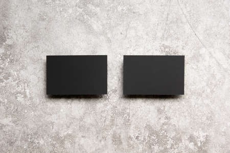 Black business cards blank on textured background. Identity design, corporate templates, company style. Flat layの写真素材