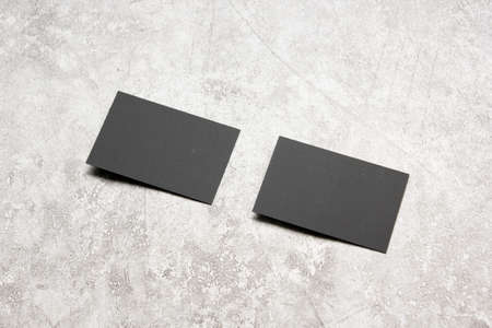 Black business cards blank on textured background. Identity design, corporate templates, company style. Flat layの写真素材